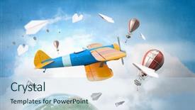  Presentation with airplane - Audience pleasing presentation consisting of aviation - aviator in drawn airplane mixed backdrop and a sky blue colored foreground