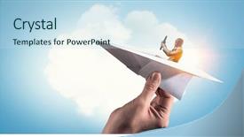  Presentation with plane - Colorful presentation theme enhanced with aviation - aviator in origami plane mixed backdrop and a sky blue colored foreground