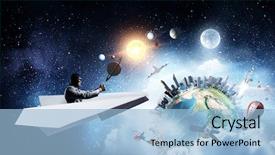  Presentation with plane - PPT theme enhanced with aviation - aviator in origami plane mixed background and a light blue colored foreground