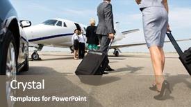  Presentation with terminal - Cool new presentation theme with aviation - business partners with luggage walking backdrop and a gray colored foreground