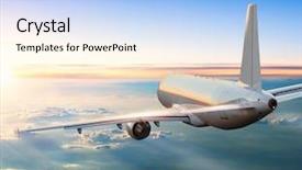  Presentation with aviation - Beautiful PPT layouts featuring aviation - commercial airplane flying above clouds backdrop and a light blue colored foreground