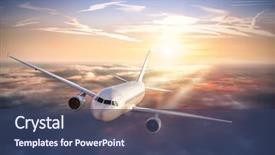  Presentation with image resolution - Slide deck featuring aviation - commercial airplane flying above clouds background and a ocean colored foreground