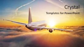  Presentation with image resolution - Amazing PPT theme having aviation - commercial airplane flying above clouds backdrop and a lemonade colored foreground