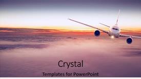  Presentation with commercial - Beautiful PPT theme featuring aviation - commercial airplane flying above dramatic backdrop and a coral colored foreground