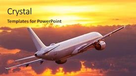  Presentation with commercial - PPT theme having aviation - commercial airplane flying above dramatic background and a yellow colored foreground