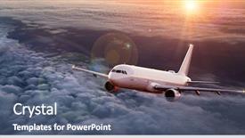  Presentation with commercial - PPT theme enhanced with aviation - commercial airplane flying above dramatic background and a ocean colored foreground