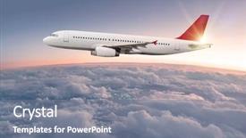  Presentation with commercial - Theme consisting of aviation - commercial airplane flying above dramatic background and a gray colored foreground