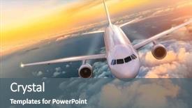  Presentation with business travel - PPT theme with aviation - commercial airplane jetliner flying above background and a ocean colored foreground
