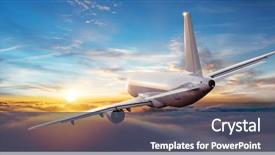  Presentation with business travel - Slide set consisting of aviation - commercial airplane jetliner flying above background and a dark gray colored foreground