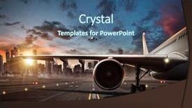  Presentation with runway - Audience pleasing theme consisting of aviation - detail of commercial airplane wing backdrop and a ocean colored foreground