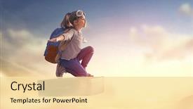  Presentation with suitcase - Slides with aviation - dreams of travel child flying background and a blonde colored foreground