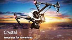  Presentation with drone - Presentation theme having aviation - drone flying abovedubai city panorama background and a tawny brown colored foreground