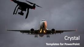  Presentation with collision - Cool new presentation theme with aviation - drone flying near commercial airplane backdrop and a gray colored foreground