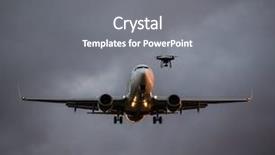  Presentation with danger - Amazing slide deck having aviation - drone flying near commercial airplane backdrop and a gray colored foreground