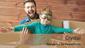  Presentation with father and son - Audience pleasing slide set consisting of aviation - funny portrait of bearded father backdrop and a coral colored foreground