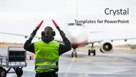  Presentation with runway - Presentation featuring aviation - ground crew signaling to airplane background and a sky blue colored foreground