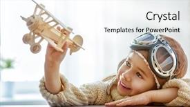  Presentation with airplane pilot - Amazing theme having aviation - happy child girl playing backdrop and a white colored foreground