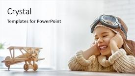 Presentation with airplane pilot - Presentation enhanced with aviation - happy child girl playing background and a cool aqua colored foreground