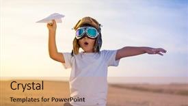  Presentation with dreams - PPT theme consisting of aviation - little boy wearing helmet background and a coral colored foreground
