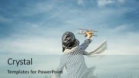  Presentation with small airplane - Cool new presentation theme with aviation - little boy with wooden airplane backdrop and a light blue colored foreground