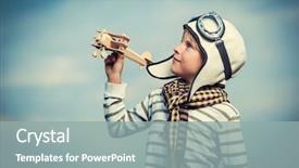  Presentation with plane - Slide set having aviation - little boy with wooden plane background and a gray colored foreground