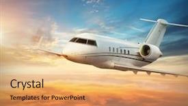  Presentation with luxury - Cool new slide deck with aviation - luxury private jetliner flying above backdrop and a yellow colored foreground