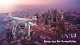  Presentation with drone - Beautiful slide deck featuring aviation - multicopter drone flying backdrop and a tawny brown colored foreground