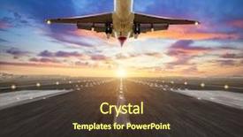  Presentation with airport city - Beautiful slide deck featuring aviation - passengers airplane landing to airport backdrop and a tawny brown colored foreground