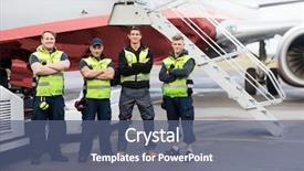  Presentation with airplane - Cool new slide deck with aviation - portrait of ground team standing backdrop and a ocean colored foreground