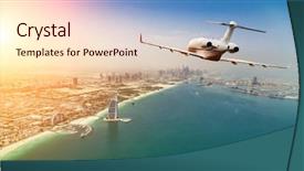  Presentation with dubai - Audience pleasing PPT theme consisting of aviation - private jet plane flying above backdrop and a lemonade colored foreground