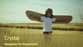  Presentation with airplane pilot - PPT theme featuring aviation - retro boy playing to be background and a tawny brown colored foreground