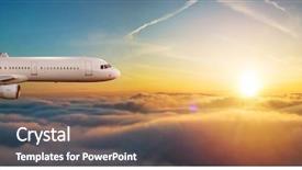  Presentation with commercial - Audience pleasing PPT theme consisting of aviation - side view of commercial airplane backdrop and a coral colored foreground