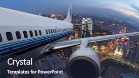  Presentation with financial center - Beautiful PPT theme featuring aviation - view from the window backdrop and a tawny brown colored foreground