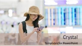  Presentation with flight - Colorful PPT theme enhanced with aviation - woman checking flight number backdrop and a coral colored foreground