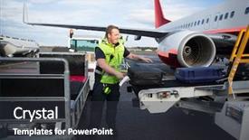  Presentation with aviation - Theme enhanced with aviation - worker arranging luggage on trailer background and a dark gray colored foreground