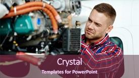  Presentation with airplane - Beautiful theme featuring aviation - young engineer repairing part backdrop and a tawny brown colored foreground