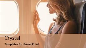  Presentation with aviation - Audience pleasing PPT layouts consisting of aviation - young woman on passenger seat backdrop and a coral colored foreground