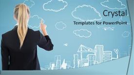  Presentation with blue business - Slide set having aviation career - back of business woman drawing background and a light blue colored foreground