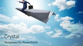  Presentation with aviation - Colorful presentation enhanced with aviation career - businessman flying on paper plane backdrop and a light blue colored foreground