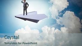  Presentation with plane - Theme enhanced with aviation career - businessman flying on paper plane background and a light blue colored foreground