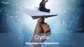  Presentation with aviation - Beautiful slide deck featuring aviation career - businessman flying on paper plane backdrop and a teal colored foreground