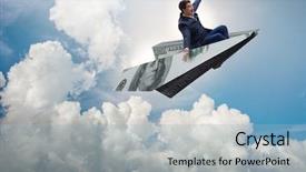  Presentation with aviation - Audience pleasing slide set consisting of aviation career - businessman flying on paper plane backdrop and a light blue colored foreground