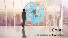  Presentation with room - PPT theme having aviation career - businesswoman standing against room background and a soft green colored foreground