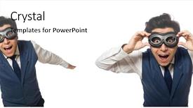  Presentation with funny - Colorful PPT theme enhanced with aviation career - funny man wearing goggles isolated backdrop and a  colored foreground