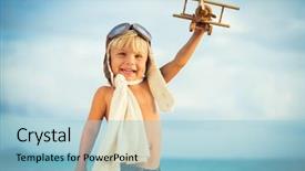 Presentation with airplane - Amazing presentation design having aviation career - small boy playing with toy backdrop and a light blue colored foreground