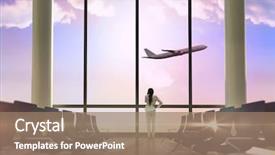  Presentation with airbus a380 airplane noise - Audience pleasing PPT theme consisting of aviation career - thinking businesswoman against airplane flying backdrop and a coral colored foreground
