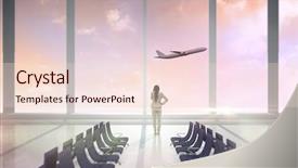 Presentation with departure - Slide set having aviation career - thinking businesswoman against airport departure background and a lemonade colored foreground