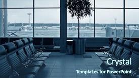  Presentation with waiting room furniture - Theme with empty runway - waiting room airport background and a ocean colored foreground
