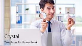  Presentation with paper boat children play - Presentation theme consisting of aviation free - businessman with magnifying glass background and a white colored foreground