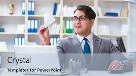  Presentation with airplane - PPT theme with aviation free - businessman with paper airplane background and a  colored foreground